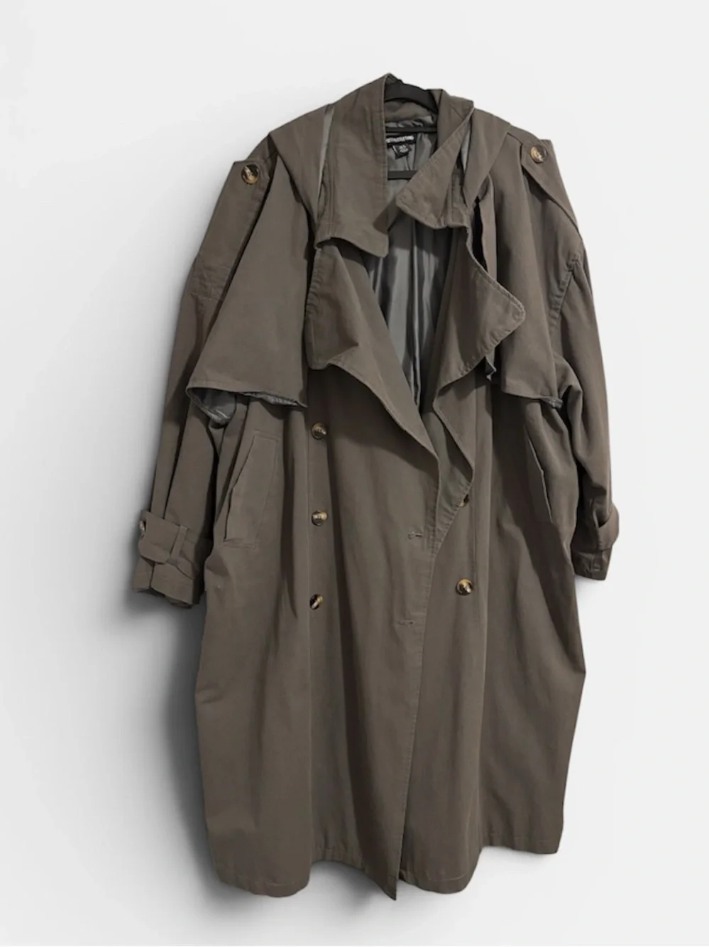 PLT - Women's Dark Oversized Taupe Trench Coat - Picture 6 of 8